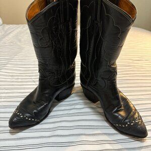 Vintage Tony Lama Black Cowgirl Boots Size 5.5 Narrow fit Leather Vintage